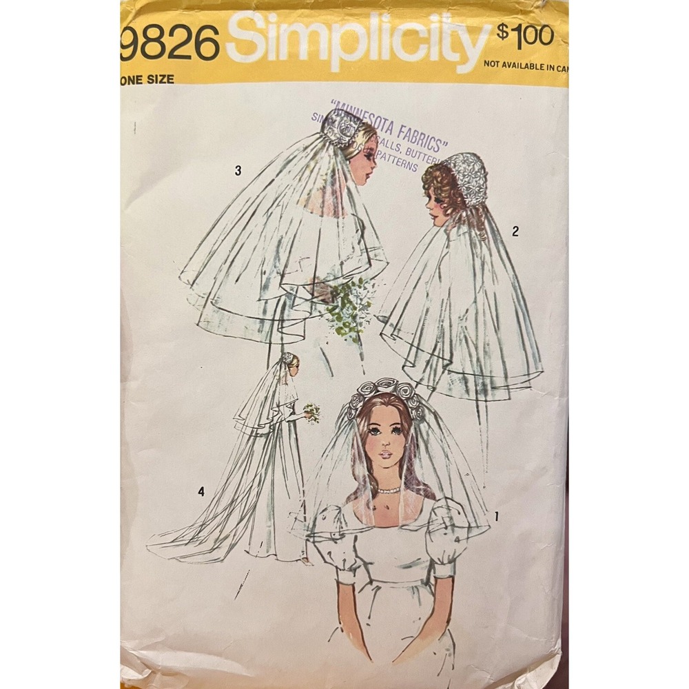 ⭐️ 1971 Simplicity 9826 Wedding Veil‎ and Headpiece Pattern ⭐️